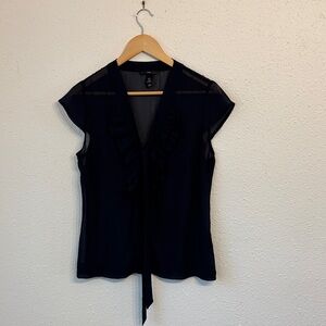 H&M Dark Blue Sheer V-Neck Blouse